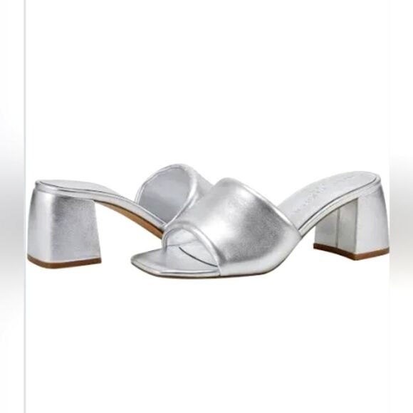 NWT Marc Fisher Nombra Silver Leather Mule Slides Size 10 - Picture 1 of 10